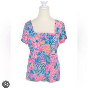 Lilly Pulitzer Pink and Blue Floral Blouse